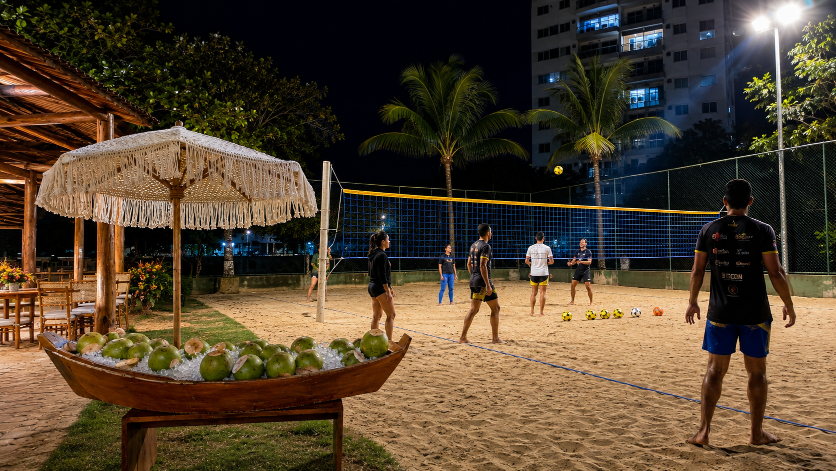 Estação Oriva com cocos verdes no gelo em celebração esportiva ao ar livre