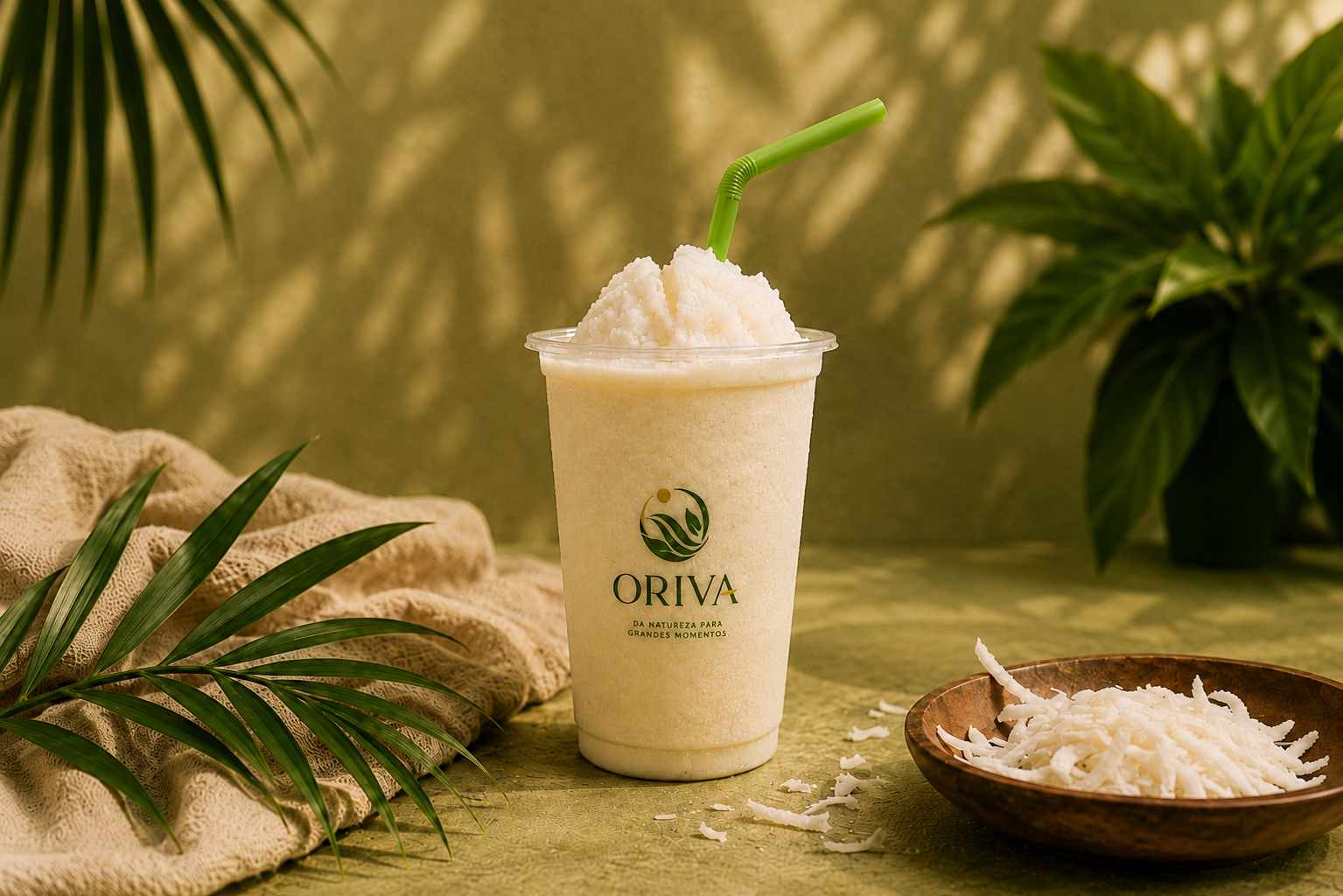 Nevada de coco Oriva em copo personalizado servida em evento